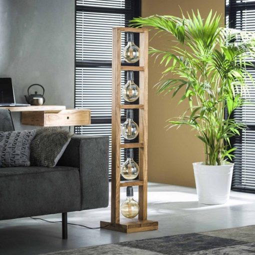 Houten vloerlamp industrieel recht