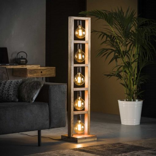 Houten vloerlamp industrieel rechthoek