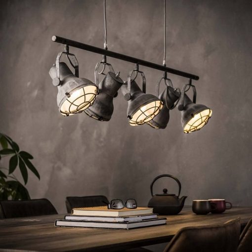 Vintage industriele hanglamp vijf spots
