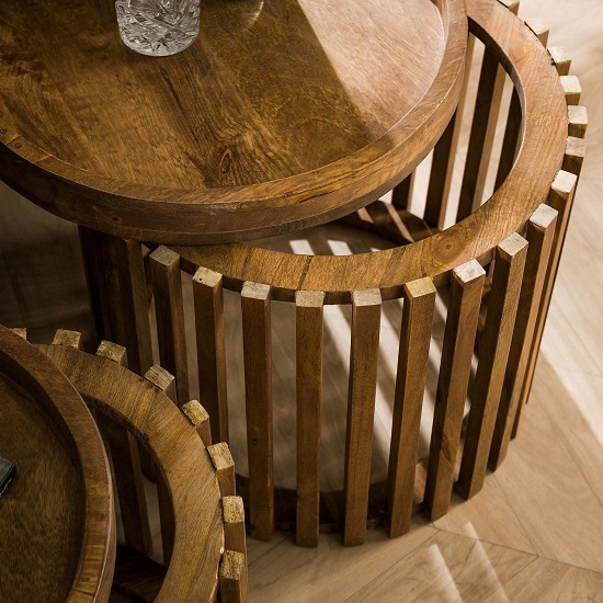 Houten salontafel rond set 2