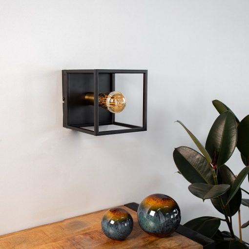 Industriele wandlamp vierkant zwart