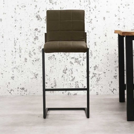 Barkruk industrieel bruin leder zitting