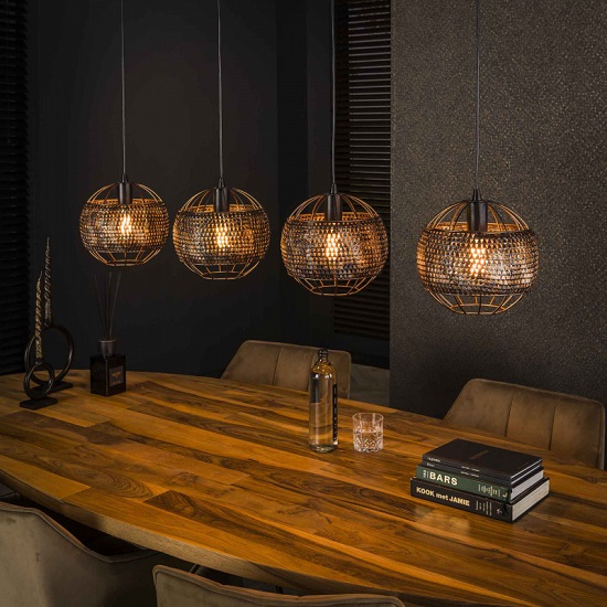 Hanglamp industrieel vier kappen rond