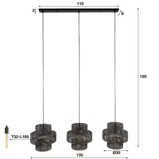 Eettafel lamp industrieel metaal rond