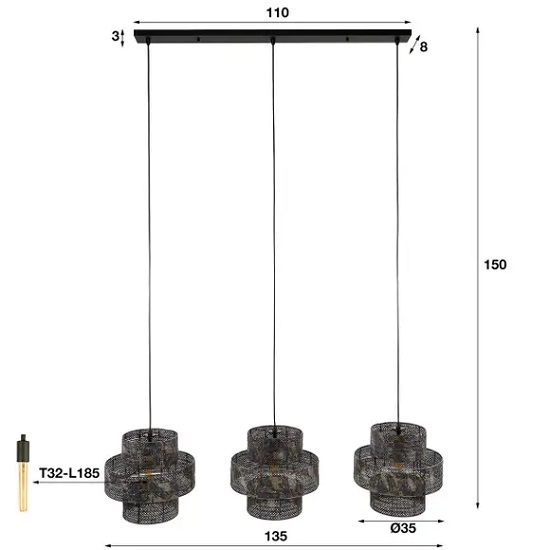 Eettafel lamp industrieel metaal -