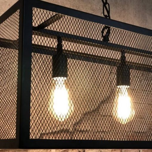 Hanglamp zwart industrieel rechthoek metaal
