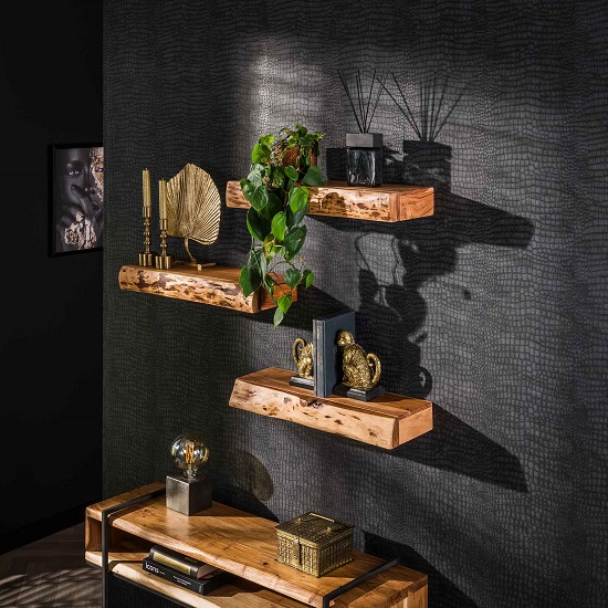 Houten wandplank set van 3