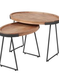 Ovale bijzettafels acacia hout metaal