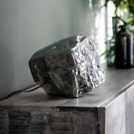 Tafellamp verchroomd glasblok