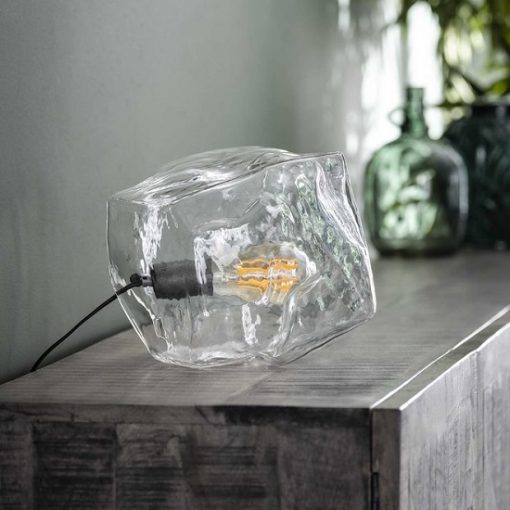 Tafellamp verchroomd glasblok helder