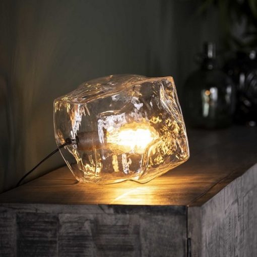 Tafellamp verchroomd glasblok helder glas