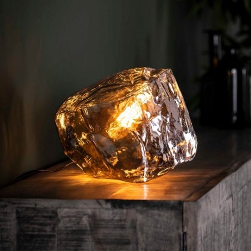 Tafellamp verchroomd glasblok industrieel
