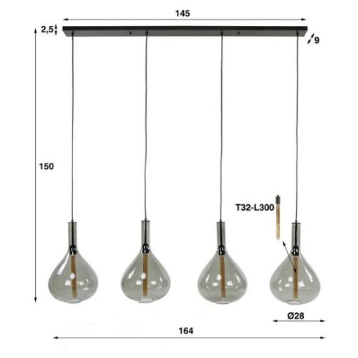 Hanglamp vier glazen bol vorm