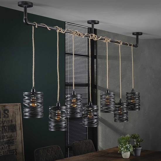 Hanglamp zeven industriëlen kappen grijs