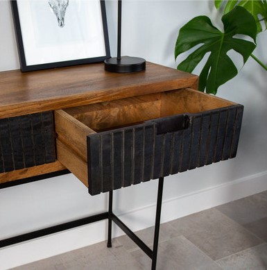 Industriëlen haltafel zwart hout metaal