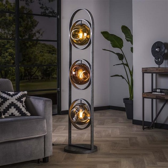 Industriële vloerlamp glas bollen kleur