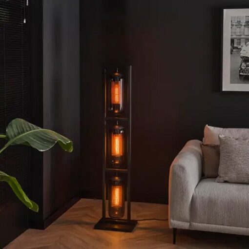 Vloerlamp glas industrieel grijs