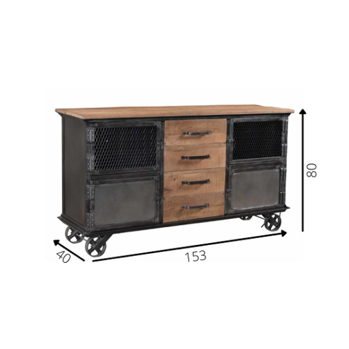 Dressoir stoer zwart metaal laden deuren