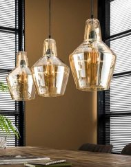 Hanglamp drie glazen kappen vintage