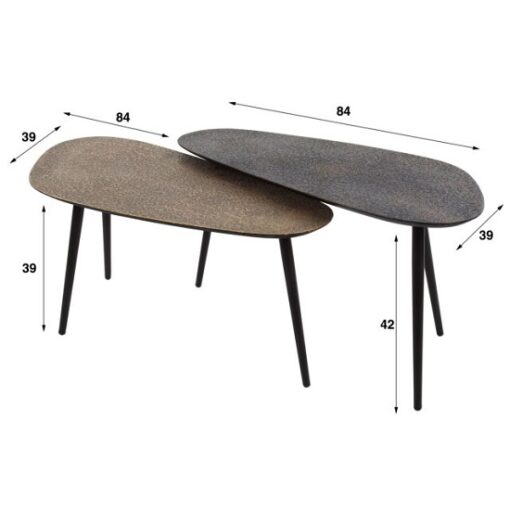 Salontafel set industrieel zwart goud
