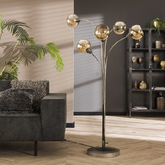 Vloerlamp vintage grijs glazenbol