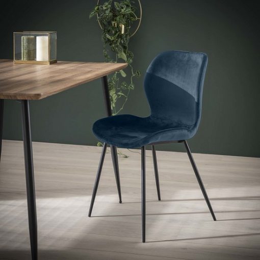 Eetkamerstoel velvet industrieel blauw