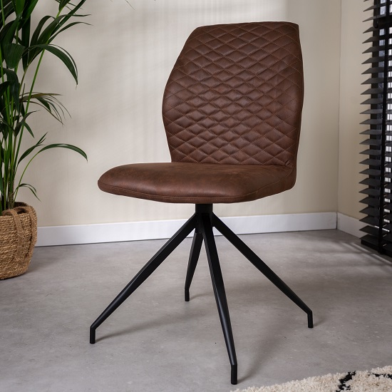 Industriële eetkamerstoel bruin ruit