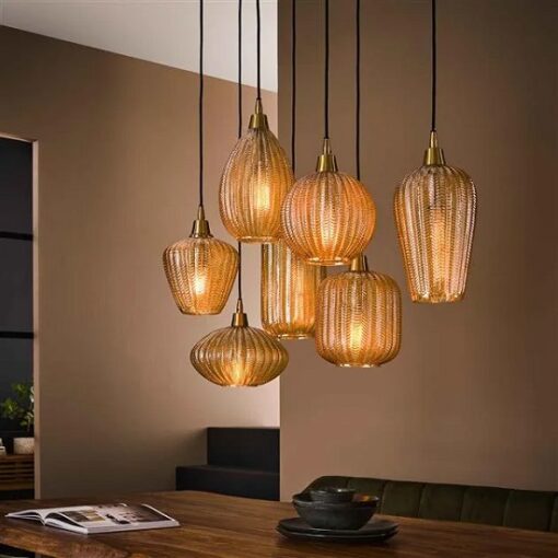 Glazen hanglamp amber getrapt