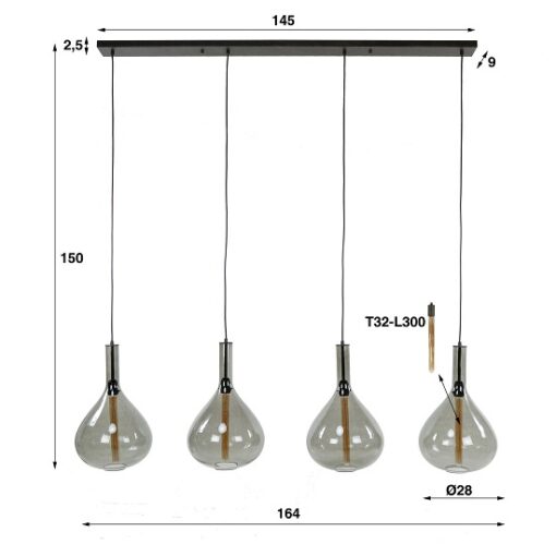 Glazen hanglamp eettafel maten