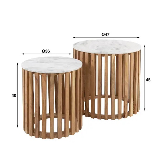 Bijzettafel marmer wit set
