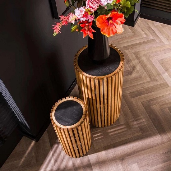 Bloemenzuil leisteen zwart hout
