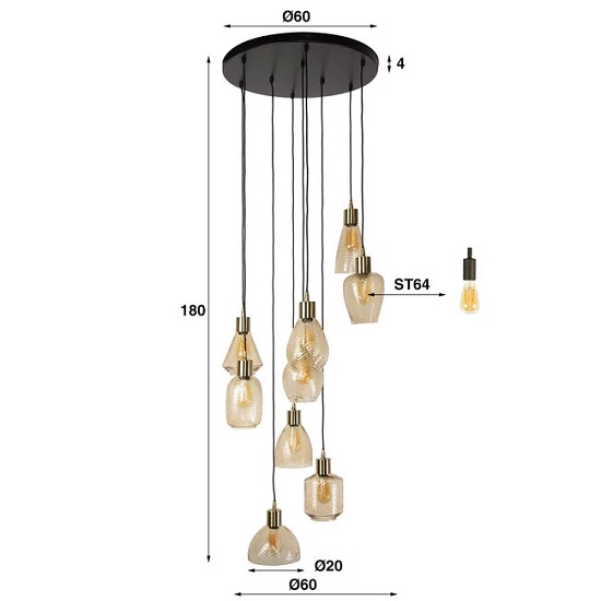 Hanglamp glas amber kapjes
