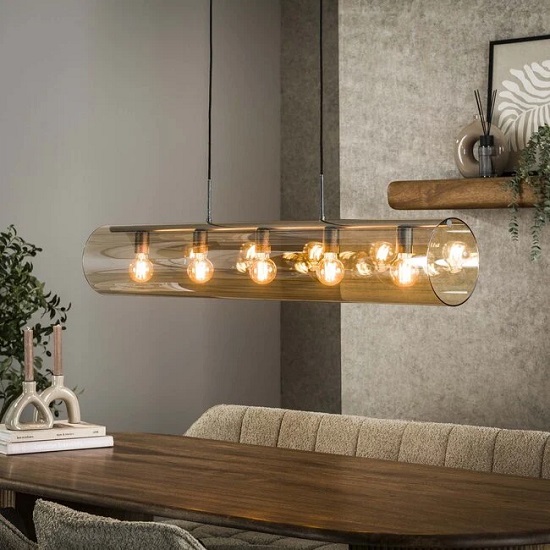 hanglamp amber glas rond koker