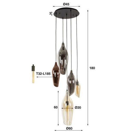 Glazen hanglamp woonkamer kleur