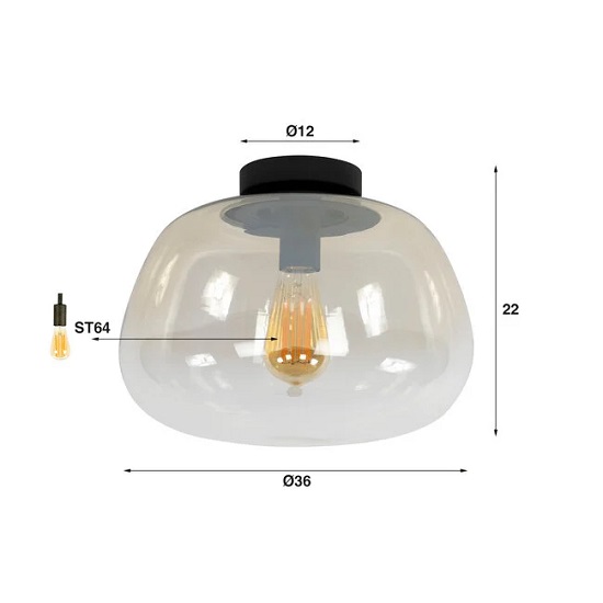 Glazen plafondlamp rond amber