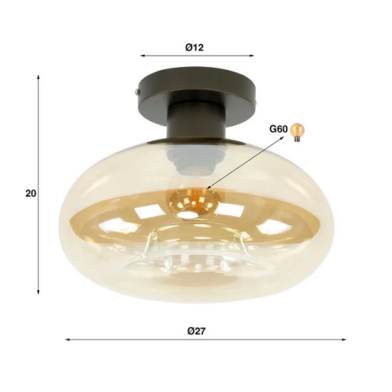 Plafondlamp rond glas amber
